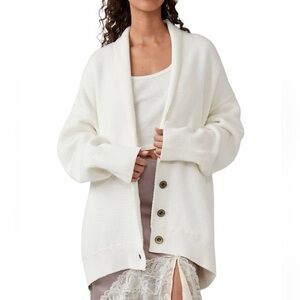New Free People Chamomile Ivory Cotton Oversized Cardigan Sweater Size Small